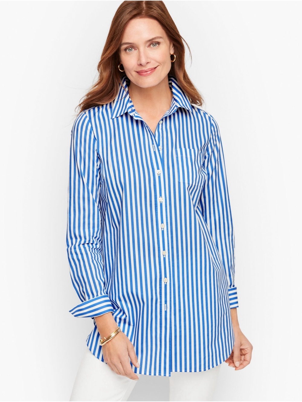 Talbots Sailor Stripe Boyfriend Shirt Blue White Size XS